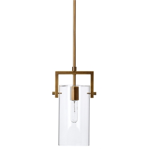 Maklaine Contemporary 1-Light Metal & Glass Small Pendant in Brass/Clear
