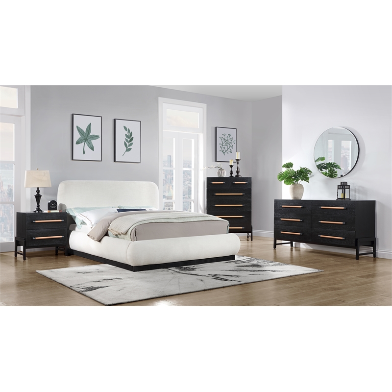 Maklaine Contemporary Black Chest with Vegan Leather Upholstered Handles