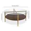 Maklaine Mid-Century Brass Metal Round Coffee Table with Walnut Wood Shelf