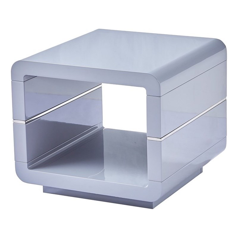 Maklaine Contemporary Wood End Table with Glossy Light Gray Lacquer Finish
