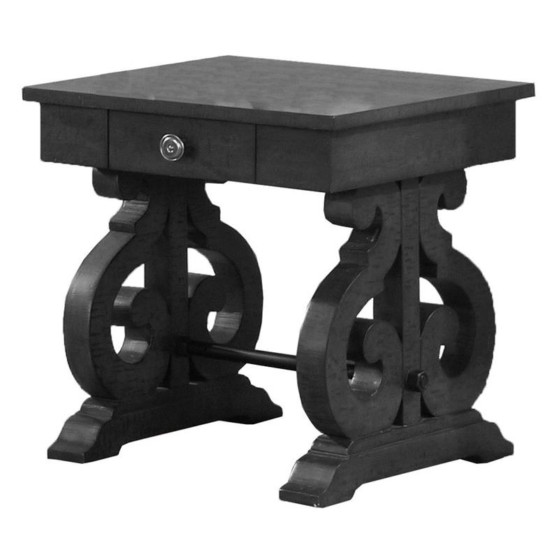 Maklaine 3pc Coffee Table Set in Rustic Dark Gray Wood with Drawer Storage