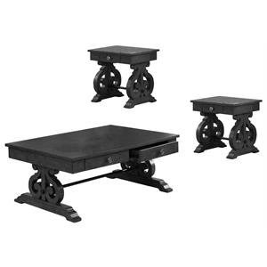 maklaine 3pc coffee table set in rustic dark gray wood with drawer storage
