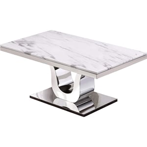 Maklaine Genuine White Marble Coffee Table with Silver Stainless Steel Base