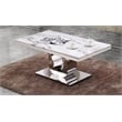 Maklaine Genuine White Marble Coffee Table with Silver Stainless Steel Base
