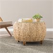 Maklaine Round Water Hyacinth with Tempered Glass Cocktail Table in Natural
