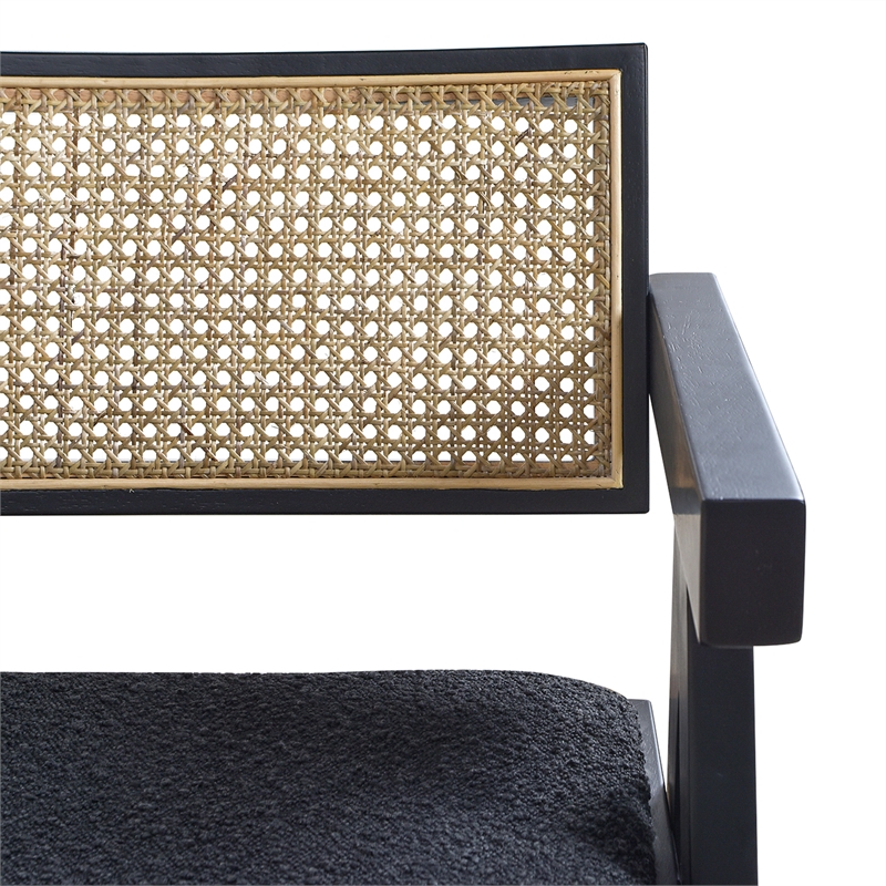 Maklaine Resin Webbing Back Bar Stool with Arms Set of 3 Ebony Black Boucle