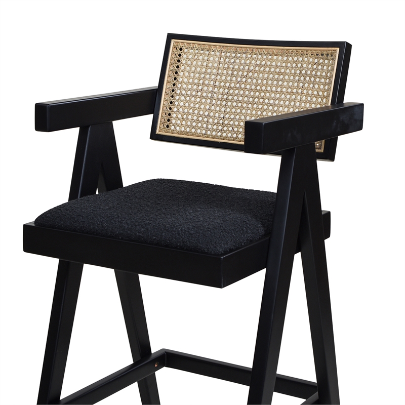 Maklaine Resin Webbing Back Bar Stool with Arms Set of 3 Ebony Black Boucle