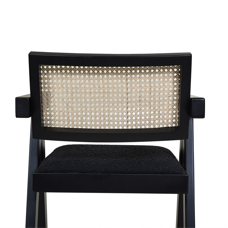 Maklaine Resin Webbing Back Bar Stool with Arms Set of 3 Ebony Black Boucle