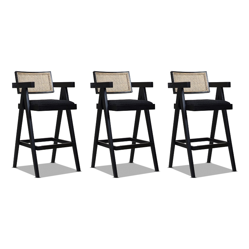 Maklaine Resin Webbing Back Bar Stool with Arms Set of 3 Ebony Black Boucle