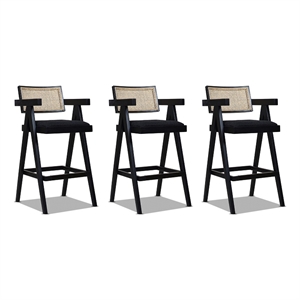 Maklaine Resin Webbing Back Bar Stool with Arms Set of 3 Ebony Black Boucle