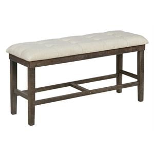 Maklaine Beige Fabric Upholstered Counter Height Rustic Dark Oak Dining Bench