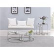 Maklaine Contemporary Steel and Glass 2-In-1 Nesting Cocktail Table Set in Clear