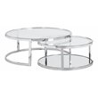 Maklaine Contemporary Steel and Glass 2-In-1 Nesting Cocktail Table Set in Clear
