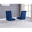 Maklaine Silver Stainless Steel 9Pc Dining Set with Marble Table and Navy Chairs