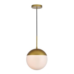Maklaine 1-Light Metal & Glass Pendant in Brass/Frosted White