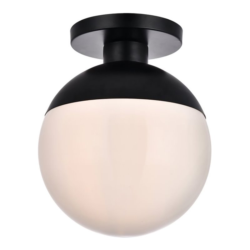 Maklaine 1-Light Metal & Glass Flush Mount in Frosted White/Black