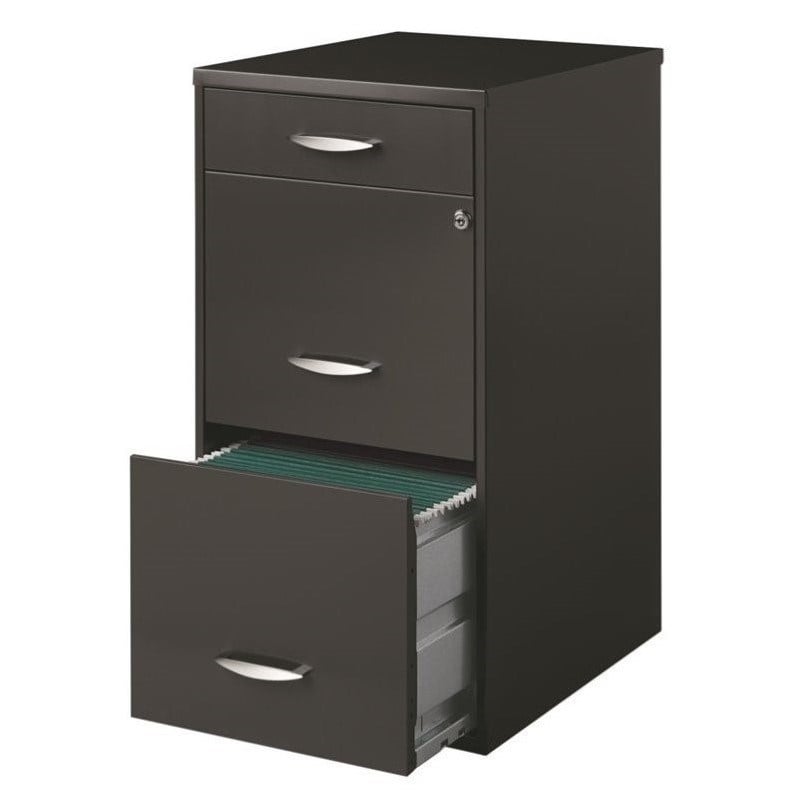 Maklaine Contemporary 3 Drawer Metal Filing Cabinet in Charcoal