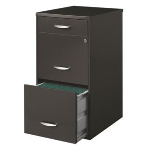 Maklaine Contemporary 3 Drawer Metal Filing Cabinet in Charcoal