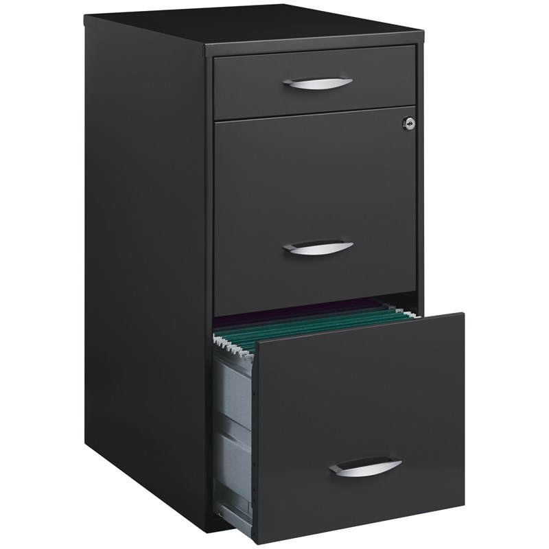 Maklaine Contemporary 3 Drawer Metal Filing Cabinet in Charcoal