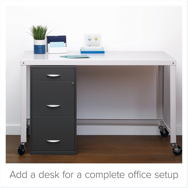 Maklaine Contemporary 3 Drawer Metal Filing Cabinet in Charcoal