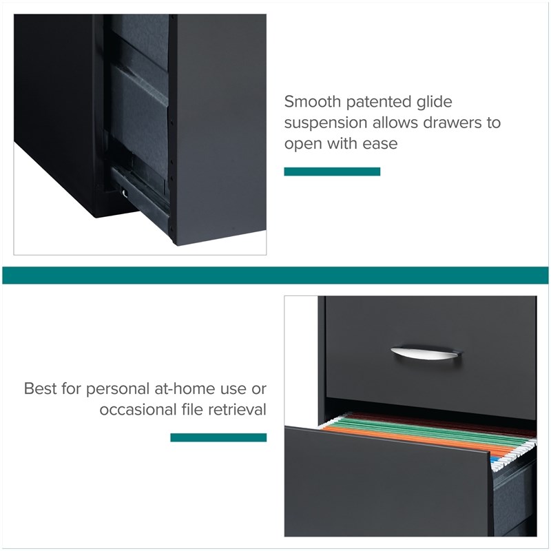 Maklaine Contemporary 3 Drawer Metal Filing Cabinet in Charcoal