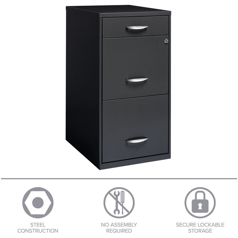 Maklaine Contemporary 3 Drawer Metal Filing Cabinet in Charcoal