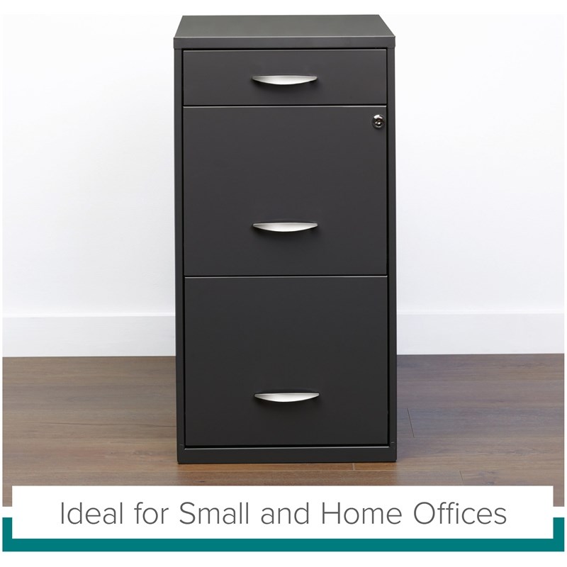 Maklaine Contemporary 3 Drawer Metal Filing Cabinet in Charcoal