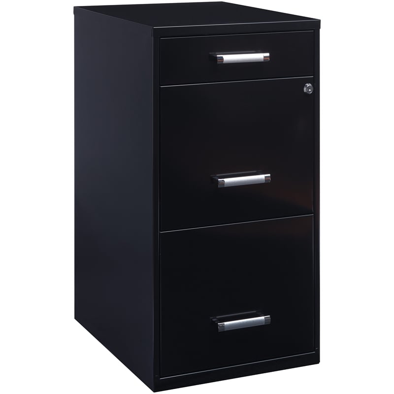 Maklaine 3 Drawer Metal Filing Cabinet with Pencil Drawer Black