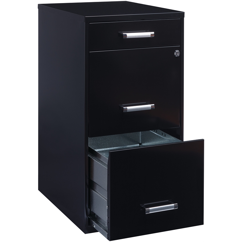 Maklaine 3 Drawer Metal Filing Cabinet with Pencil Drawer Black