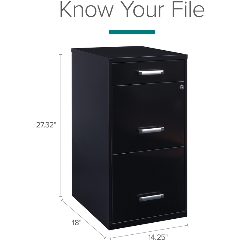 Maklaine 3 Drawer Metal Filing Cabinet with Pencil Drawer Black