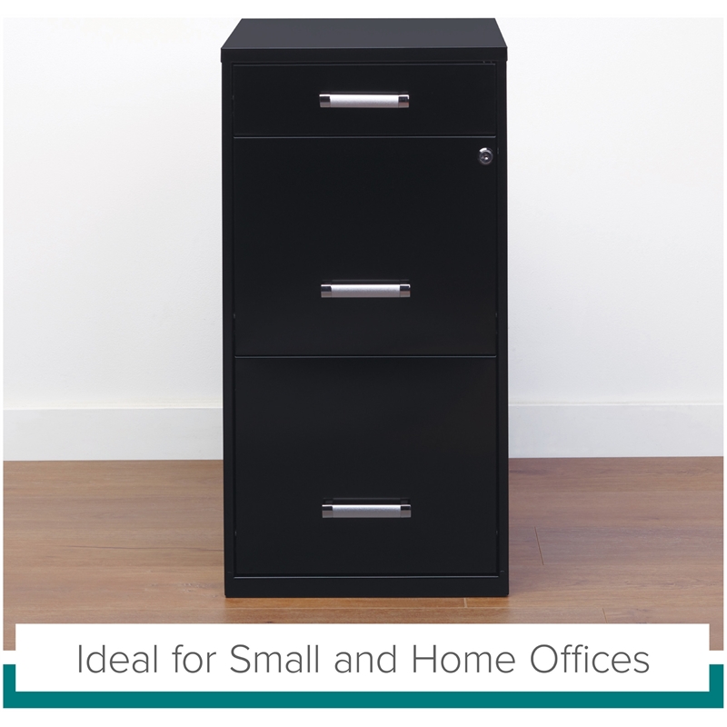 Maklaine 3 Drawer Metal Filing Cabinet with Pencil Drawer Black