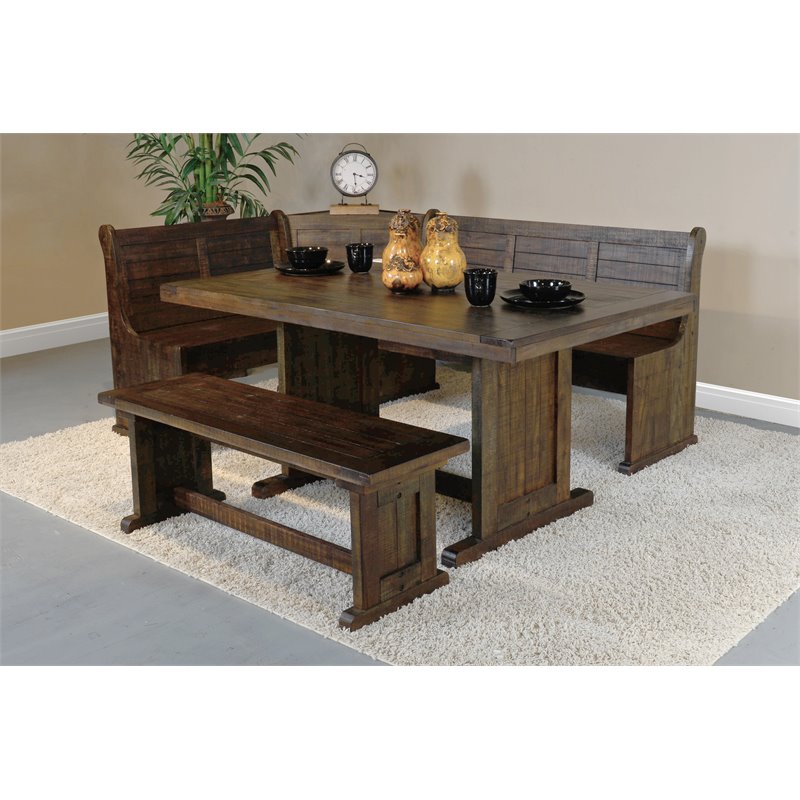 Maklaine Farmhouse Wood Breakfast Nook Set in Tobacco Leaf Finish