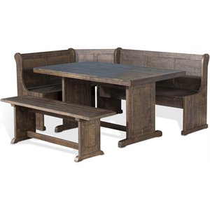 Maklaine Farmhouse Wood Breakfast Nook Set in Tobacco Leaf Finish
