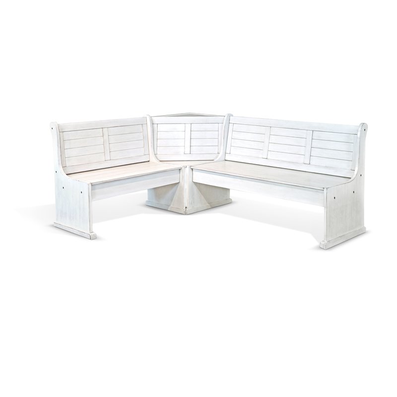 Maklaine Farmhouse Wood Breakfast Nook Set in Marble White Finish