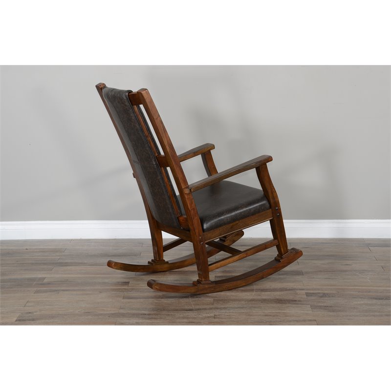 Maklaine Farmhouse Mahogany Wood Rocking Chair in Dark Brown