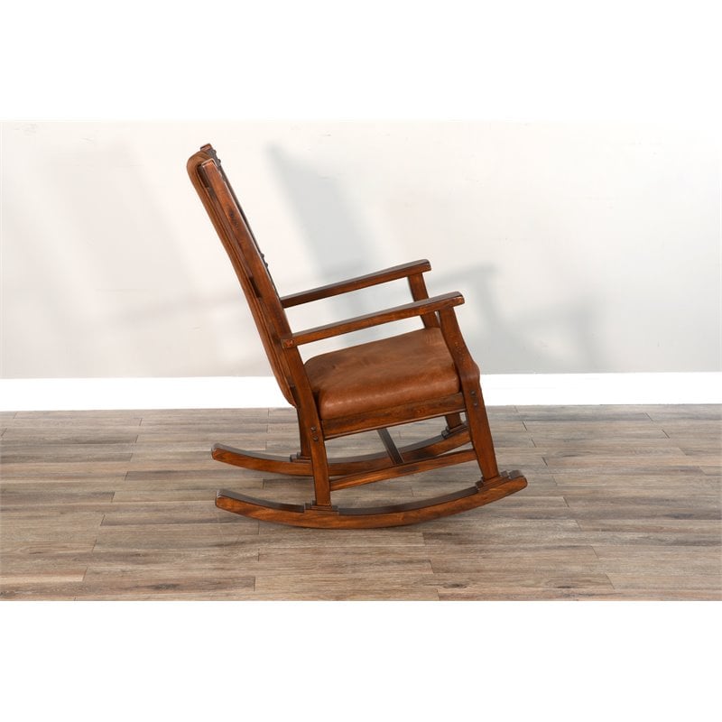 Maklaine Farmhouse Mahogany Wood Rocking Chair in Dark Chocolate
