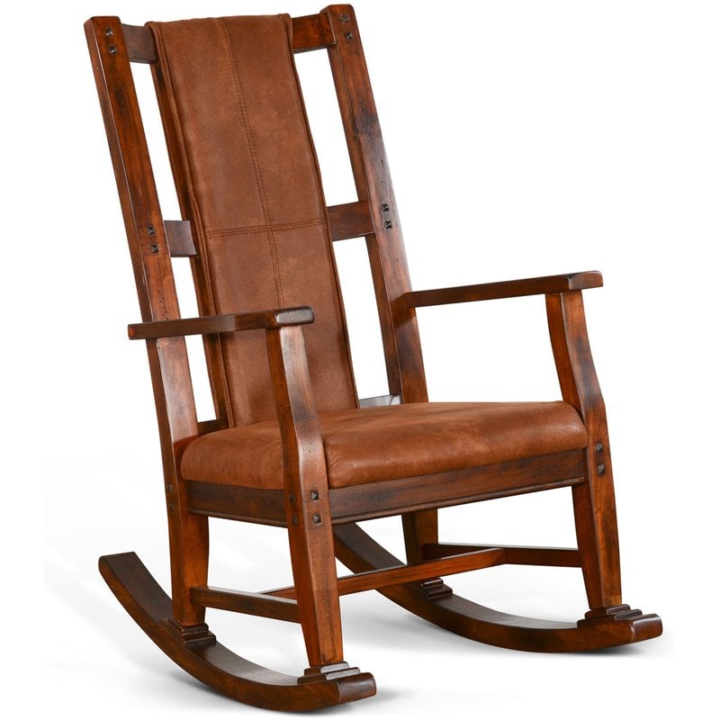 Maklaine Farmhouse Mahogany Wood Rocking Chair in Dark Chocolate