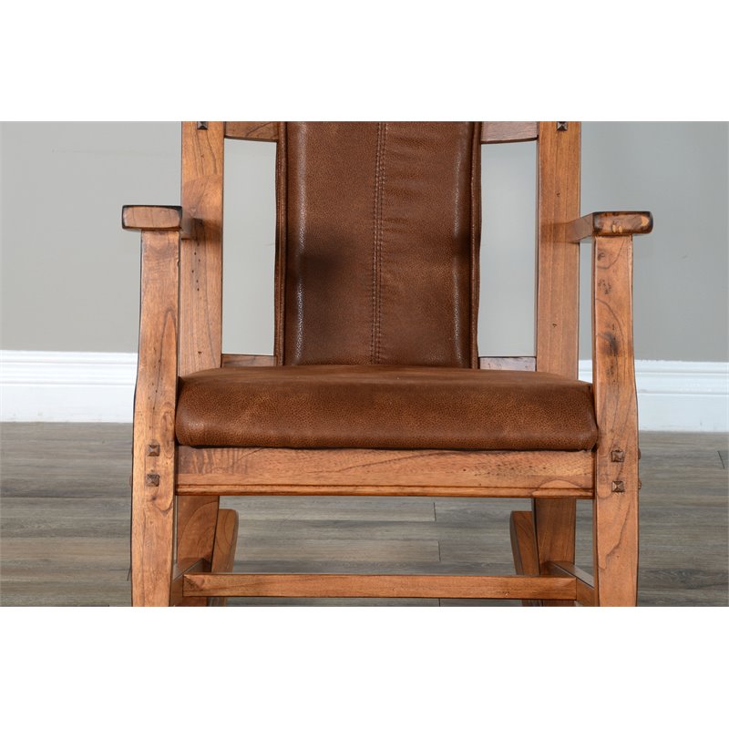 Maklaine Farmhouse Mindi Wood Rocking Chair in Rustic Oak Finish