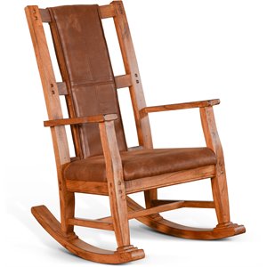Maklaine Farmhouse Mindi Wood Rocking Chair in Rustic Oak Finish