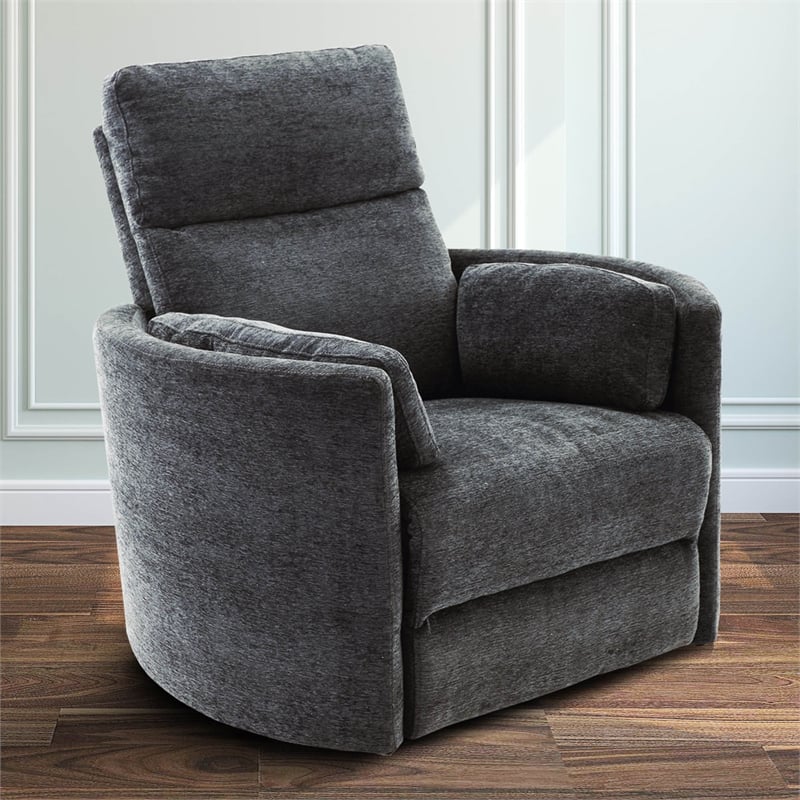 Maklaine Polyester Fabric Power Swivel Glider Recliner in Black