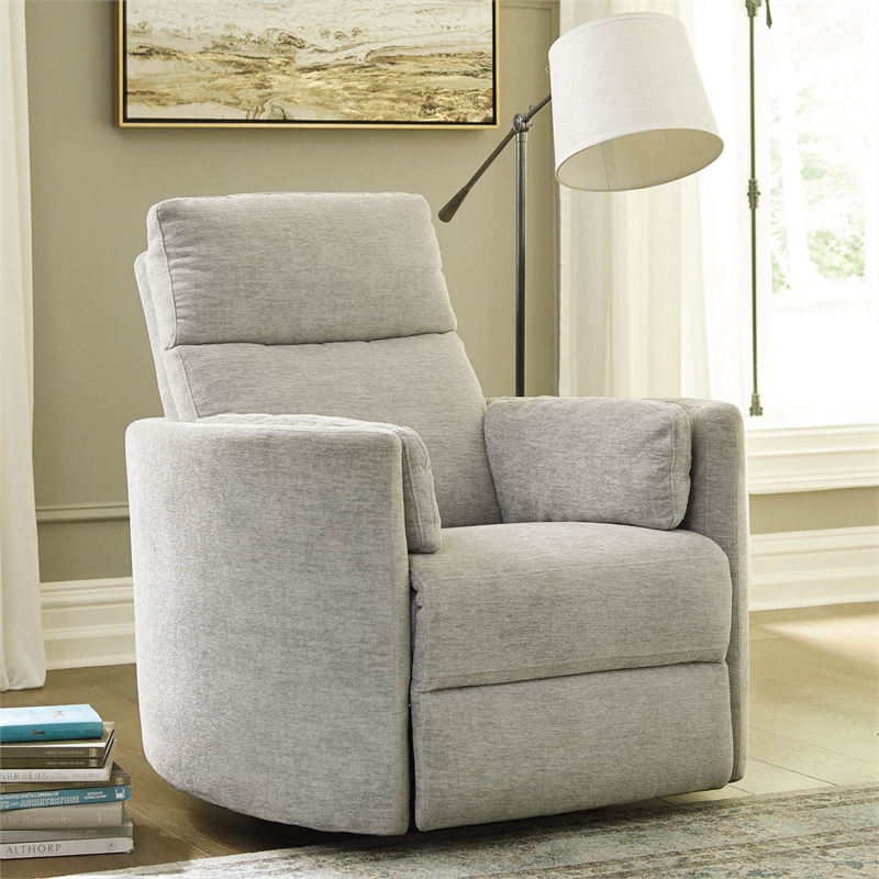 Maklaine Polyester Power Swivel Glider Recliner in Mineral White