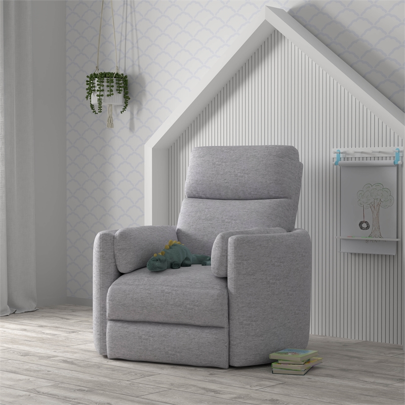 Maklaine Polyester Power Swivel Glider Recliner in Mineral White