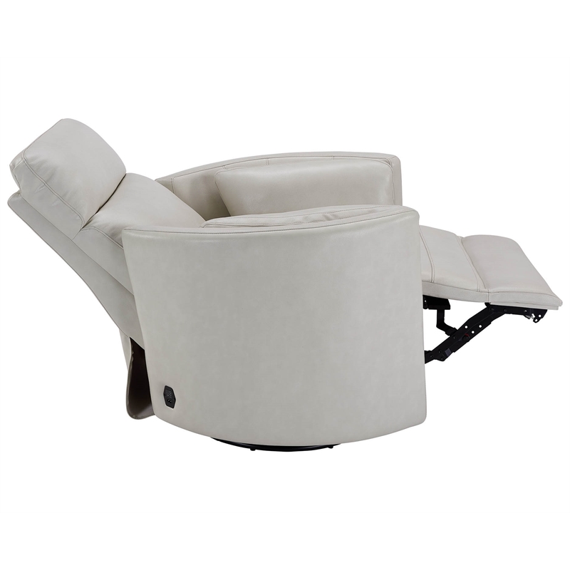 Maklaine Leather Power Cordless Swivel Glider Recliner in Ivory