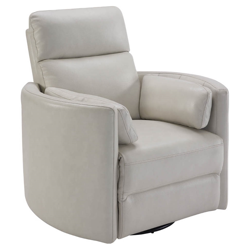 Maklaine Leather Power Cordless Swivel Glider Recliner in Ivory