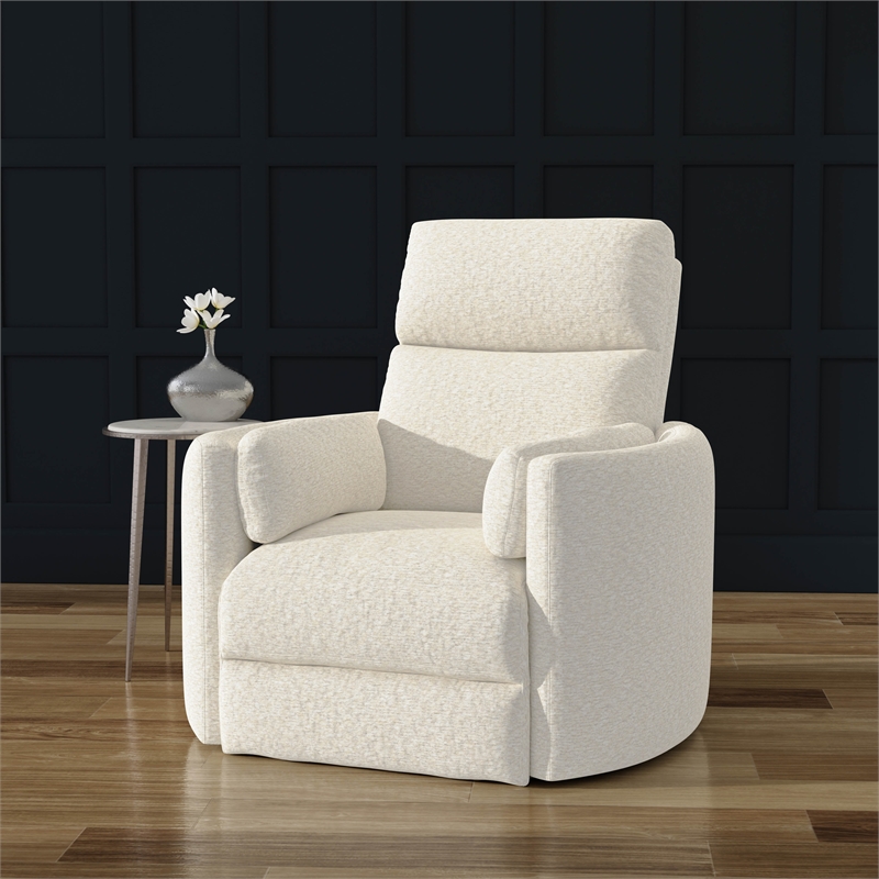 Maklaine Fabric Power Swivel Glider Recliner in Revel Oyster/White