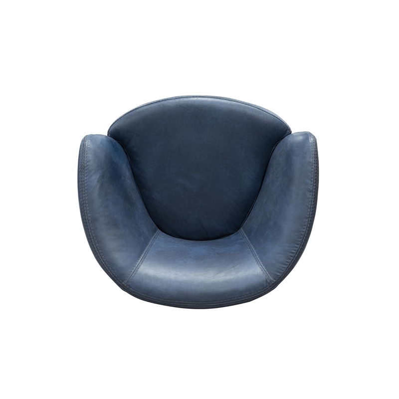 Maklaine Transitional Vintage Navy All Italian Leather Swivel Club Chair