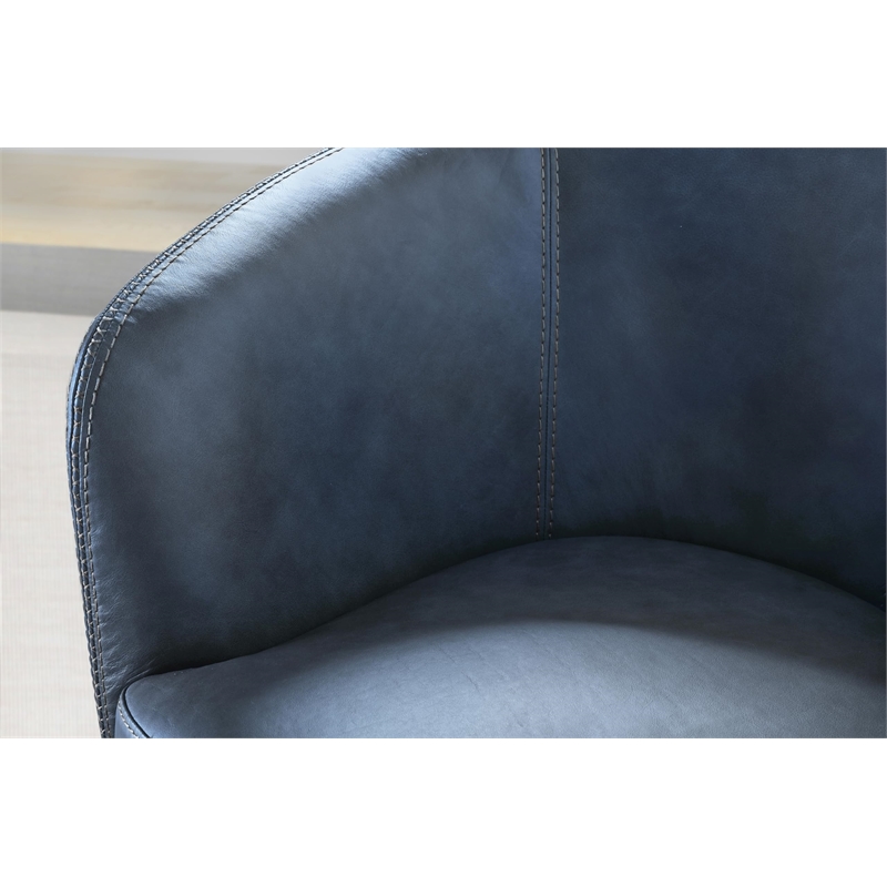 Maklaine Transitional Vintage Navy All Italian Leather Swivel Club Chair
