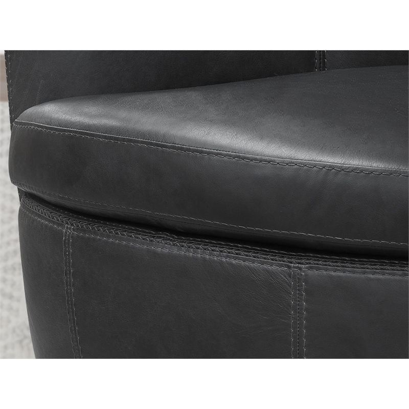 Maklaine Vintage Slate All Italian Leather Swivel Club Chair