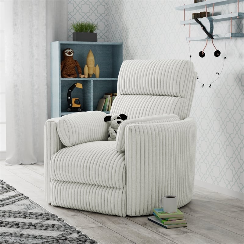 Maklaine Modern Fabric Swivel Glider Recliner in Ivory Finish