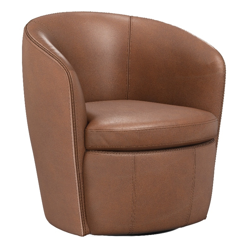 Maklaine Vintage Whiskey All Italian Leather Swivel Club Chair